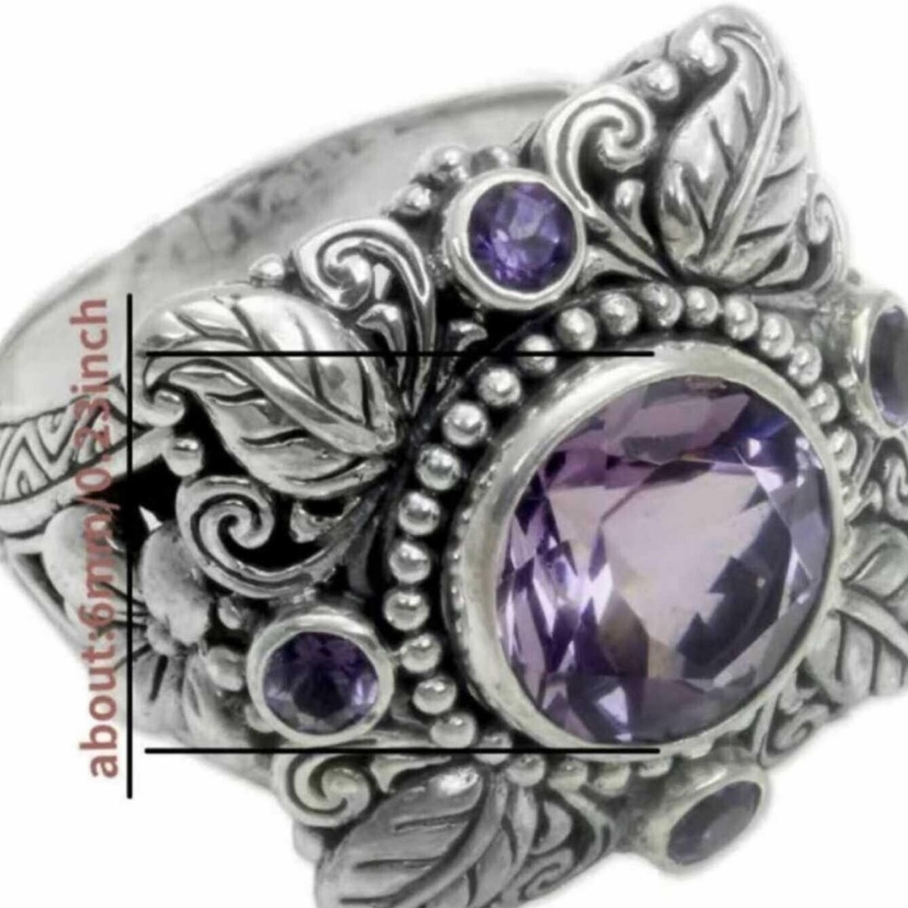 Silver-Tone Filigree Ring with Purple Stone size 61/2 - Picture 2 of 4